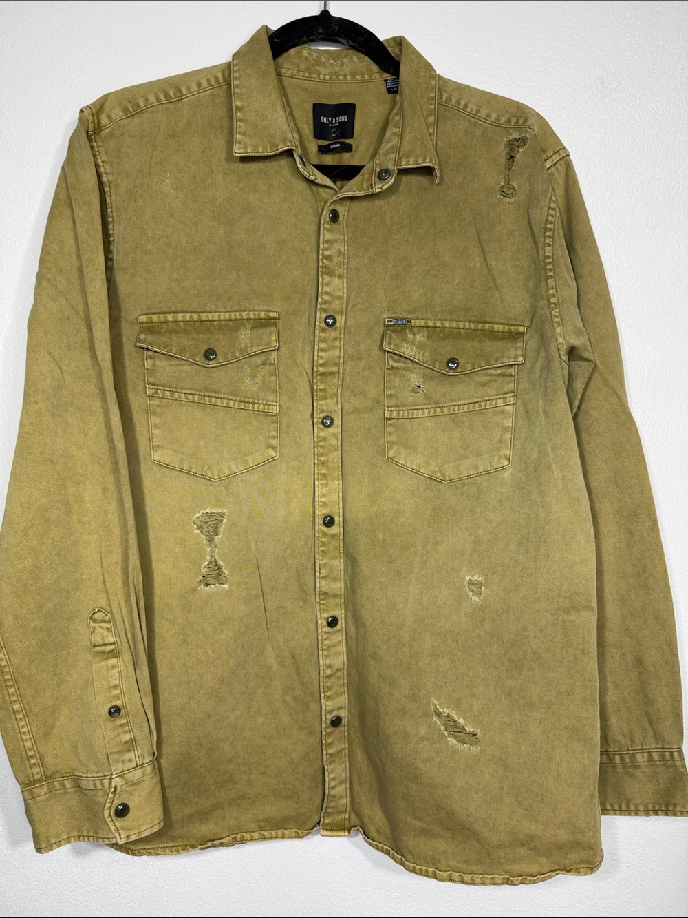 Only&Sons Denim Distressed mustard/Tan Long Sleeve Size Large